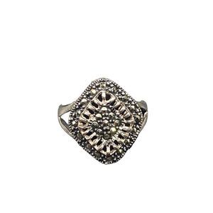 Sterling Silver 925 Marcasite black spinel ring open work weave size 7